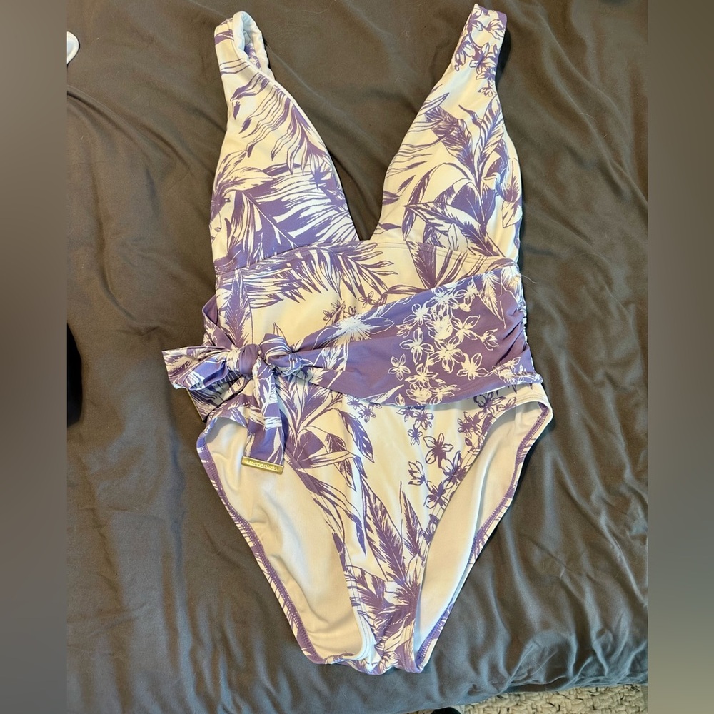 Vince Camuto Lavender and Cream Floral Swimsuit
